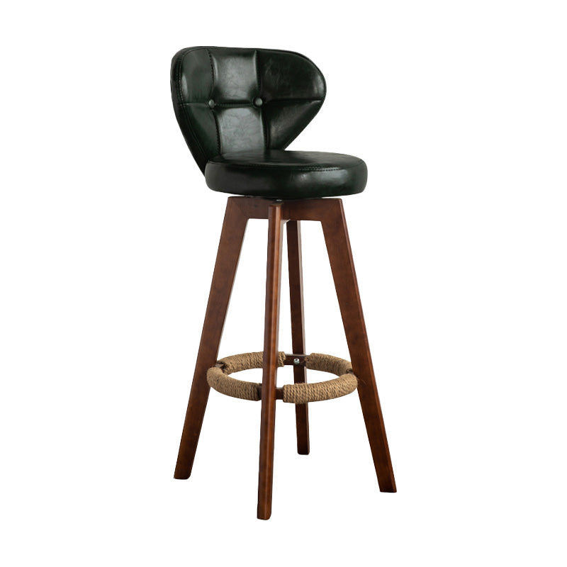 Scandinavia Style Bar-stool Wooden Legs Round Seat for Restaurant Bar Blackish Green Brown 1 Piece Clearhalo 'Bar Furniture' 'Bar Stools' 'bar_stools' 'furn' 'furn_bar_stools' 'furniture_bar_stools' 'Kitchen & Dining Furniture' 'kitchen&dining_furn' 'kitchen' 'kitchen_furn' Furniture' 4576230
