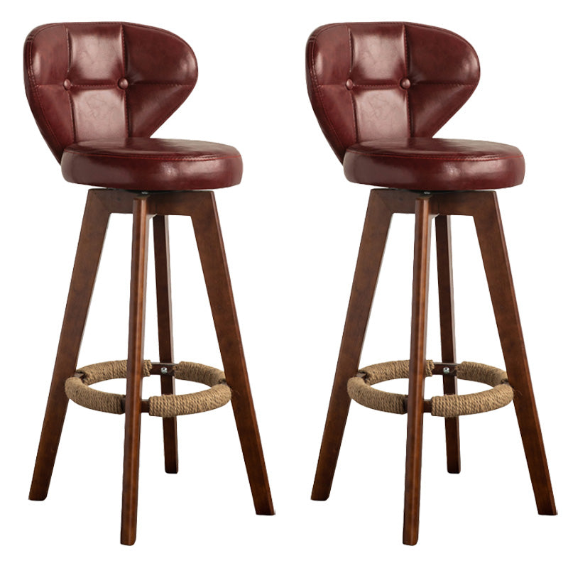 Scandinavia Style Bar-stool Wooden Legs Round Seat for Restaurant Bar Crimson Brown 2 Piece Set Clearhalo 'Bar Furniture' 'Bar Stools' 'bar_stools' 'furn' 'furn_bar_stools' 'furniture_bar_stools' 'Kitchen & Dining Furniture' 'kitchen&dining_furn' 'kitchen' 'kitchen_furn' Furniture' 4576255