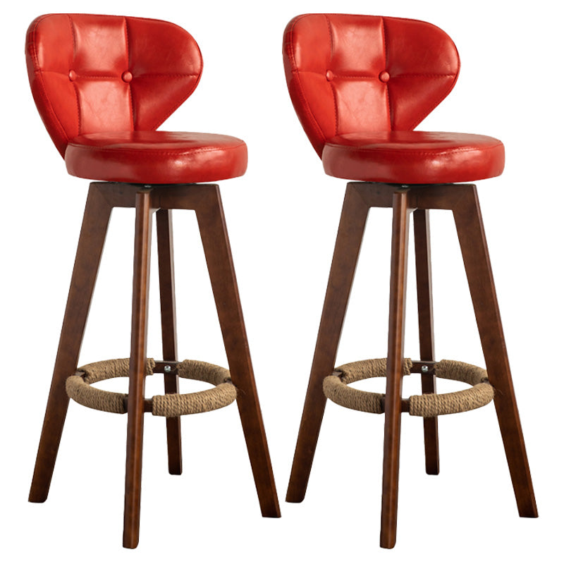Scandinavia Style Bar-stool Wooden Legs Round Seat for Restaurant Bar Red Brown 2 Piece Set Clearhalo 'Bar Furniture' 'Bar Stools' 'bar_stools' 'furn' 'furn_bar_stools' 'furniture_bar_stools' 'Kitchen & Dining Furniture' 'kitchen&dining_furn' 'kitchen' 'kitchen_furn' Furniture' 4576259