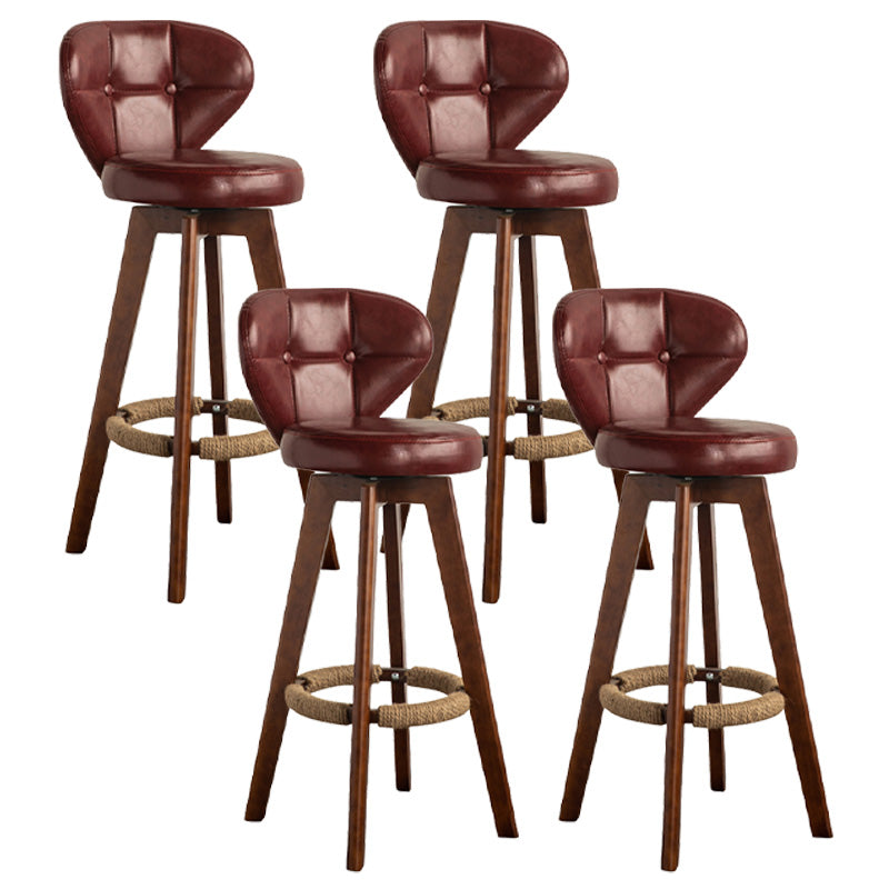 Scandinavia Style Bar-stool Wooden Legs Round Seat for Restaurant Bar Crimson Brown 4 Piece Set Clearhalo 'Bar Furniture' 'Bar Stools' 'bar_stools' 'furn' 'furn_bar_stools' 'furniture_bar_stools' 'Kitchen & Dining Furniture' 'kitchen&dining_furn' 'kitchen' 'kitchen_furn' Furniture' 4576273