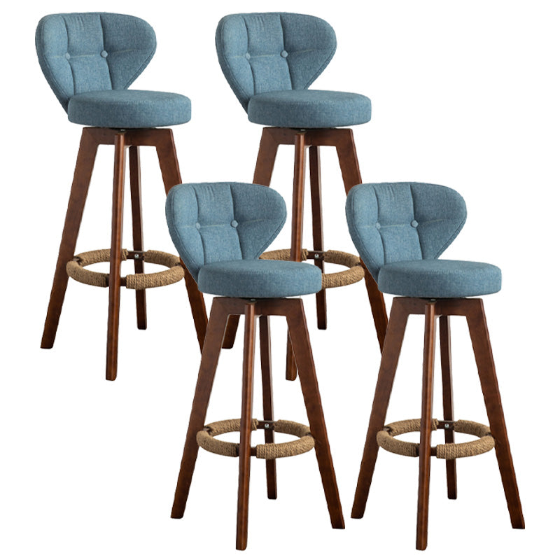 Scandinavia Style Bar-stool Wooden Legs Round Seat for Restaurant Bar Blue Brown 4 Piece Set Clearhalo 'Bar Furniture' 'Bar Stools' 'bar_stools' 'furn' 'furn_bar_stools' 'furniture_bar_stools' 'Kitchen & Dining Furniture' 'kitchen&dining_furn' 'kitchen' 'kitchen_furn' Furniture' 4576275