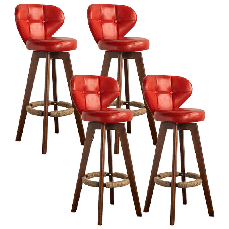 Scandinavia Style Bar-stool Wooden Legs Round Seat for Restaurant Bar Red Brown 4 Piece Set Clearhalo 'Bar Furniture' 'Bar Stools' 'bar_stools' 'furn' 'furn_bar_stools' 'furniture_bar_stools' 'Kitchen & Dining Furniture' 'kitchen&dining_furn' 'kitchen' 'kitchen_furn' Furniture' 4576277