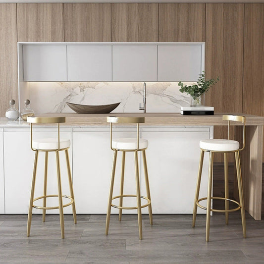 Glam Round Counter Bar Stool Backrest Bar Stool Iron Base with Footrest Clearhalo 'Bar Furniture' 'Bar Stools' 'bar_stools' 'furn' 'furn_bar_stools' 'furniture_bar_stools' 'Kitchen & Dining Furniture' 'kitchen&dining_furn' 'kitchen' 'kitchen_furn' Furniture' 4576296