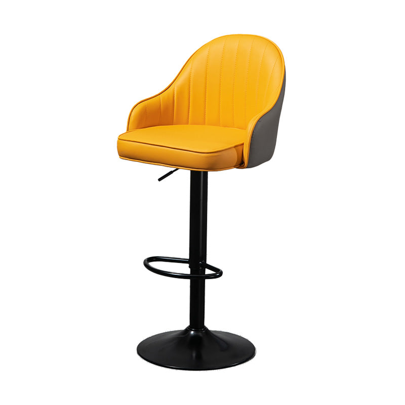 Industrial Style Bar-stool with Metal Pedestal Leather Seat for Kitchen Bar Light Grey-Yellow Black 1 Piece Clearhalo 'Bar Furniture' 'Bar Stools' 'bar_stools' 'furn' 'furn_bar_stools' 'furniture_bar_stools' 'Kitchen & Dining Furniture' 'kitchen&dining_furn' 'kitchen' 'kitchen_furn' Furniture' 4576325