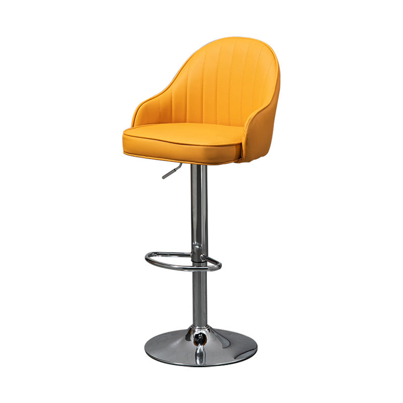 Industrial Style Bar-stool with Metal Pedestal Leather Seat for Kitchen Bar Yellow Silver 1 Piece Clearhalo 'Bar Furniture' 'Bar Stools' 'bar_stools' 'furn' 'furn_bar_stools' 'furniture_bar_stools' 'Kitchen & Dining Furniture' 'kitchen&dining_furn' 'kitchen' 'kitchen_furn' Furniture' 4576335