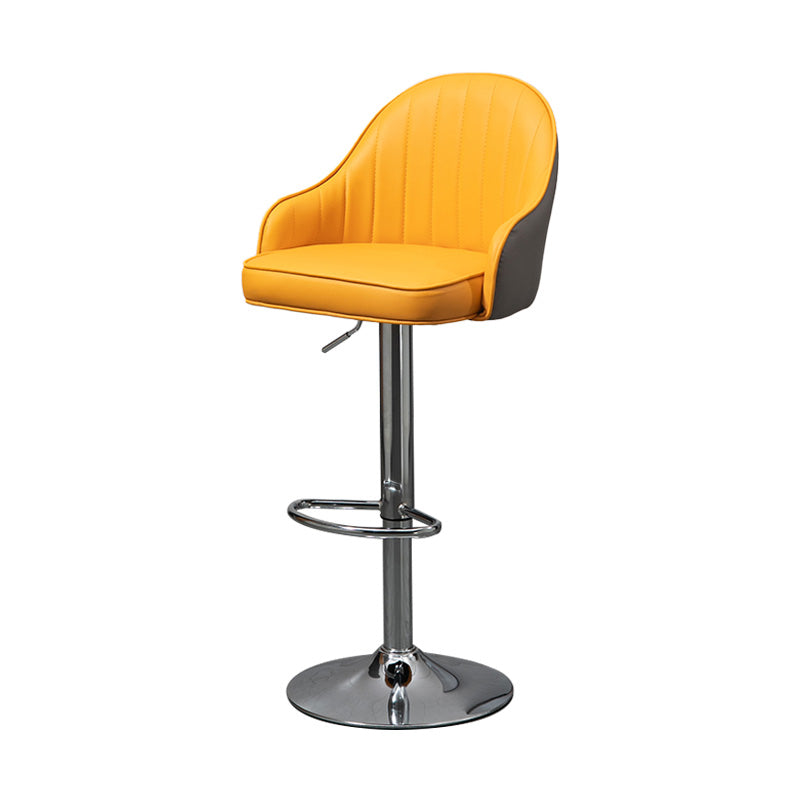 Industrial Style Bar-stool with Metal Pedestal Leather Seat for Kitchen Bar Light Grey-Yellow Silver 1 Piece Clearhalo 'Bar Furniture' 'Bar Stools' 'bar_stools' 'furn' 'furn_bar_stools' 'furniture_bar_stools' 'Kitchen & Dining Furniture' 'kitchen&dining_furn' 'kitchen' 'kitchen_furn' Furniture' 4576338