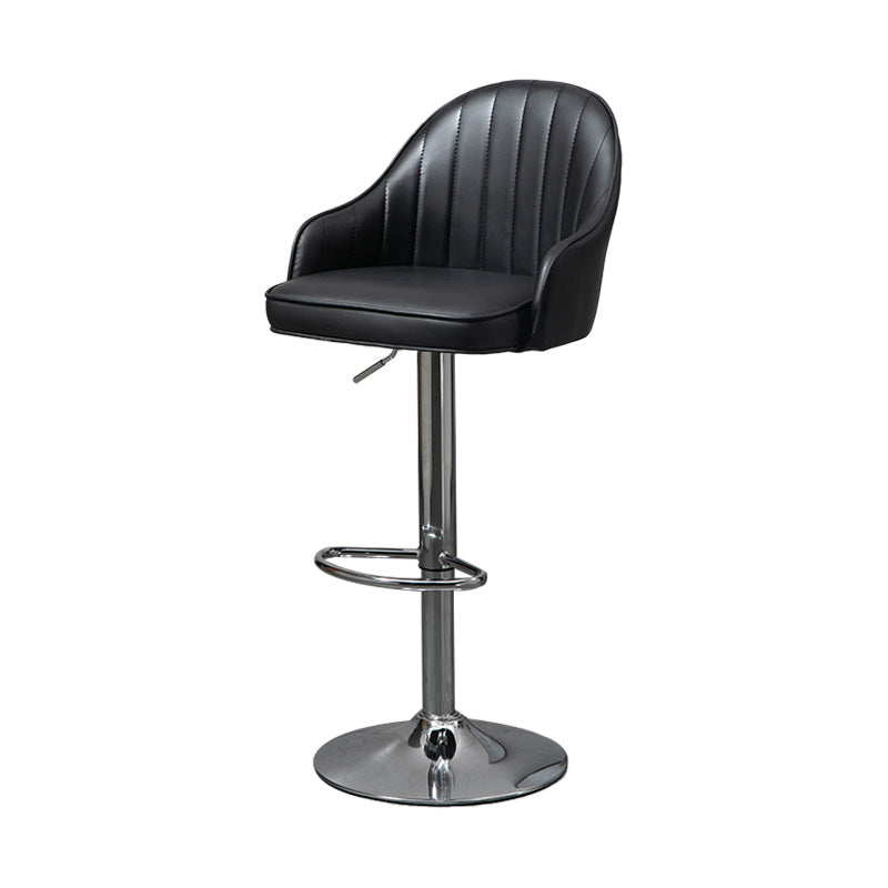 Industrial Style Bar-stool with Metal Pedestal Leather Seat for Kitchen Bar Black Silver 1 Piece Clearhalo 'Bar Furniture' 'Bar Stools' 'bar_stools' 'furn' 'furn_bar_stools' 'furniture_bar_stools' 'Kitchen & Dining Furniture' 'kitchen&dining_furn' 'kitchen' 'kitchen_furn' Furniture' 4576343