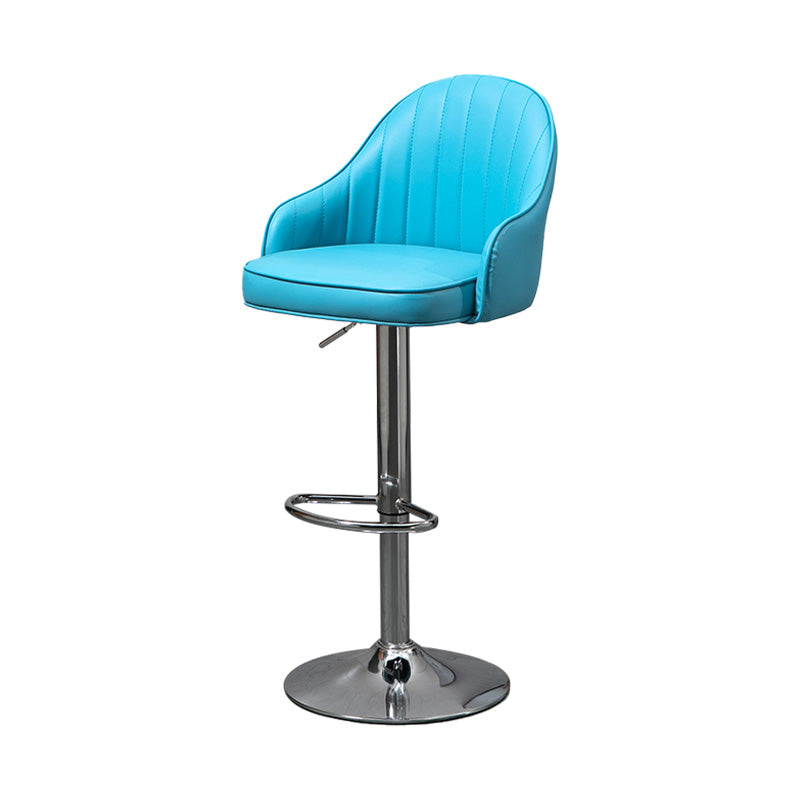 Industrial Style Bar-stool with Metal Pedestal Leather Seat for Kitchen Bar Blue Silver 1 Piece Clearhalo 'Bar Furniture' 'Bar Stools' 'bar_stools' 'furn' 'furn_bar_stools' 'furniture_bar_stools' 'Kitchen & Dining Furniture' 'kitchen&dining_furn' 'kitchen' 'kitchen_furn' Furniture' 4576344