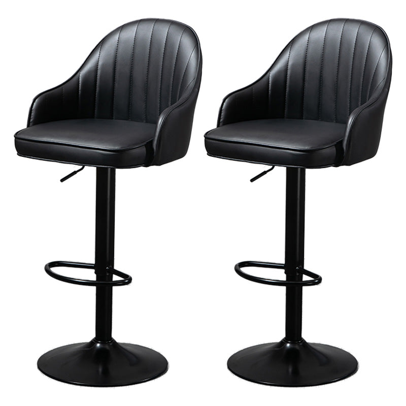 Industrial Style Bar-stool with Metal Pedestal Leather Seat for Kitchen Bar Black Black 2 Piece Set Clearhalo 'Bar Furniture' 'Bar Stools' 'bar_stools' 'furn' 'furn_bar_stools' 'furniture_bar_stools' 'Kitchen & Dining Furniture' 'kitchen&dining_furn' 'kitchen' 'kitchen_furn' Furniture' 4576349
