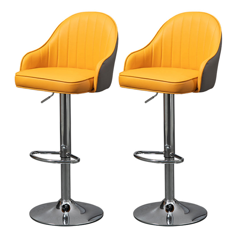 Industrial Style Bar-stool with Metal Pedestal Leather Seat for Kitchen Bar Light Grey-Yellow Silver 2 Piece Set Clearhalo 'Bar Furniture' 'Bar Stools' 'bar_stools' 'furn' 'furn_bar_stools' 'furniture_bar_stools' 'Kitchen & Dining Furniture' 'kitchen&dining_furn' 'kitchen' 'kitchen_furn' Furniture' 4576352