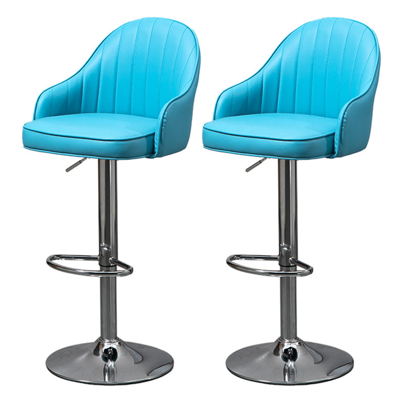 Industrial Style Bar-stool with Metal Pedestal Leather Seat for Kitchen Bar Blue Silver 2 Piece Set Clearhalo 'Bar Furniture' 'Bar Stools' 'bar_stools' 'furn' 'furn_bar_stools' 'furniture_bar_stools' 'Kitchen & Dining Furniture' 'kitchen&dining_furn' 'kitchen' 'kitchen_furn' Furniture' 4576356