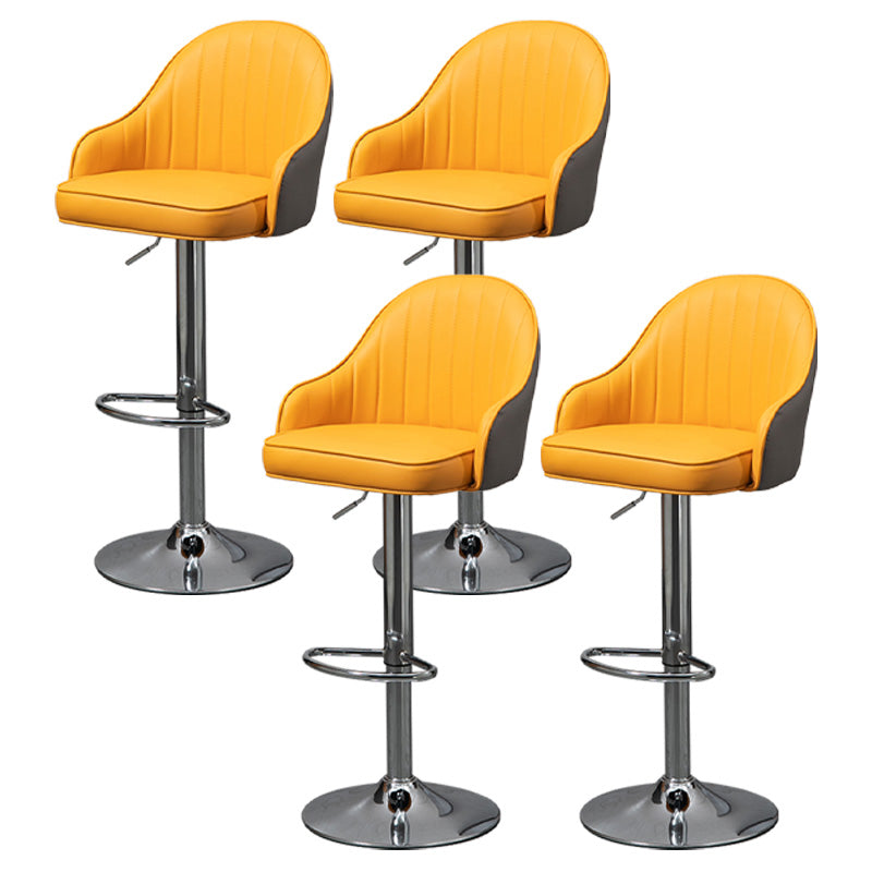 Industrial Style Bar-stool with Metal Pedestal Leather Seat for Kitchen Bar Light Grey-Yellow Silver 4 Piece Set Clearhalo 'Bar Furniture' 'Bar Stools' 'bar_stools' 'furn' 'furn_bar_stools' 'furniture_bar_stools' 'Kitchen & Dining Furniture' 'kitchen&dining_furn' 'kitchen' 'kitchen_furn' Furniture' 4576364