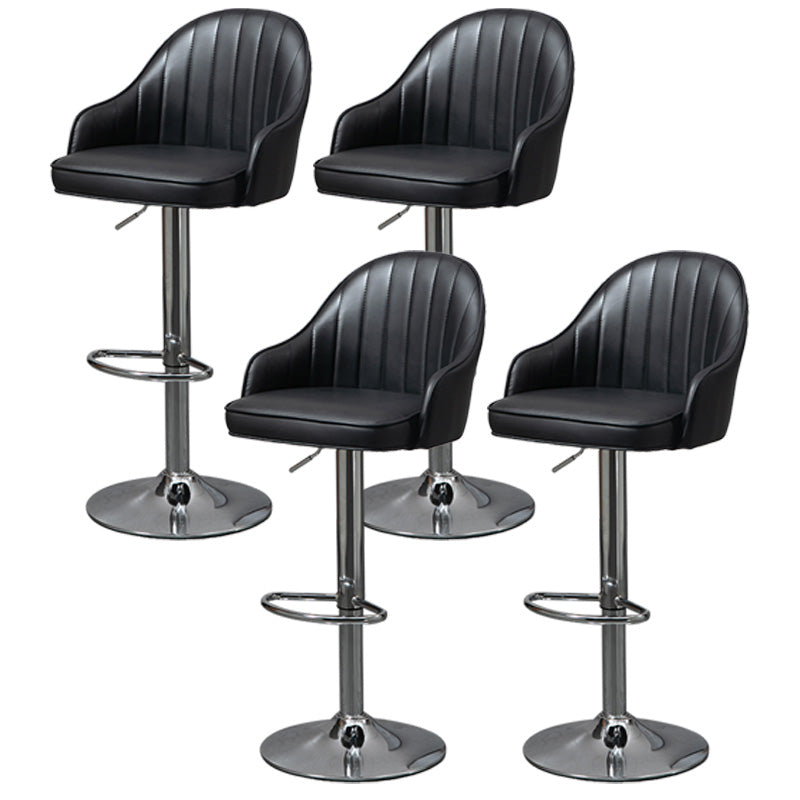Industrial Style Bar-stool with Metal Pedestal Leather Seat for Kitchen Bar Black Silver 4 Piece Set Clearhalo 'Bar Furniture' 'Bar Stools' 'bar_stools' 'furn' 'furn_bar_stools' 'furniture_bar_stools' 'Kitchen & Dining Furniture' 'kitchen&dining_furn' 'kitchen' 'kitchen_furn' Furniture' 4576367