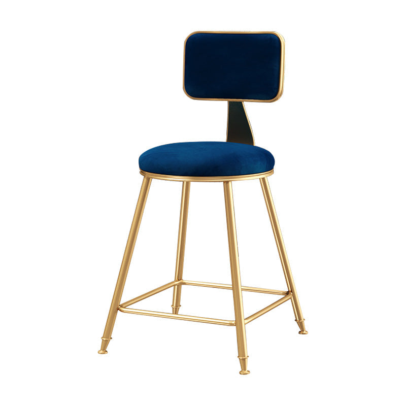 Glam Round Counter Bar Stool Upholstered Backrest Bar Stool with Footrest Blue 1 Piece Short Stool(18"H) Clearhalo 'Bar Furniture' 'Bar Stools' 'bar_stools' 'furn' 'furn_bar_stools' 'furniture_bar_stools' 'Kitchen & Dining Furniture' 'kitchen&dining_furn' 'kitchen' 'kitchen_furn' Furniture' 4576371