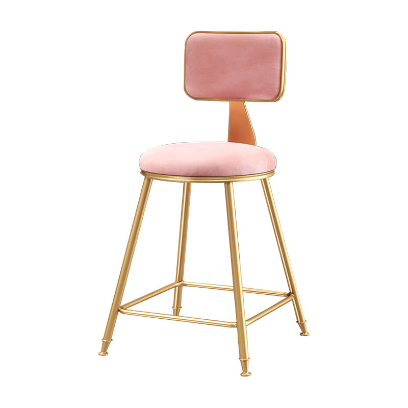 Glam Round Counter Bar Stool Upholstered Backrest Bar Stool with Footrest Pink 1 Piece Short Stool(18"H) Clearhalo 'Bar Furniture' 'Bar Stools' 'bar_stools' 'furn' 'furn_bar_stools' 'furniture_bar_stools' 'Kitchen & Dining Furniture' 'kitchen&dining_furn' 'kitchen' 'kitchen_furn' Furniture' 4576372