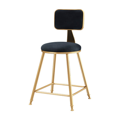 Glam Round Counter Bar Stool Upholstered Backrest Bar Stool with Footrest Black 1 Piece Short Stool(18"H) Clearhalo 'Bar Furniture' 'Bar Stools' 'bar_stools' 'furn' 'furn_bar_stools' 'furniture_bar_stools' 'Kitchen & Dining Furniture' 'kitchen&dining_furn' 'kitchen' 'kitchen_furn' Furniture' 4576378