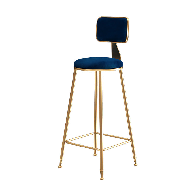 Glam Round Counter Bar Stool Upholstered Backrest Bar Stool with Footrest Blue 1 Piece Clearhalo 'Bar Furniture' 'Bar Stools' 'bar_stools' 'furn' 'furn_bar_stools' 'furniture_bar_stools' 'Kitchen & Dining Furniture' 'kitchen&dining_furn' 'kitchen' 'kitchen_furn' Furniture' 4576383