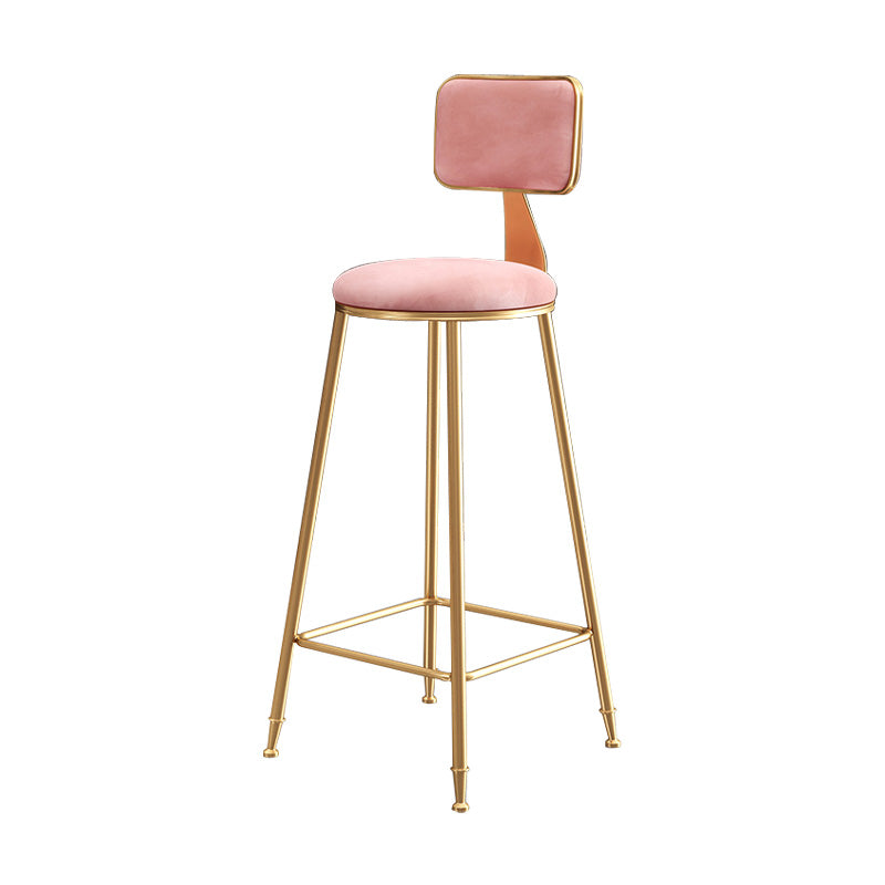 Glam Round Counter Bar Stool Upholstered Backrest Bar Stool with Footrest Pink 1 Piece Clearhalo 'Bar Furniture' 'Bar Stools' 'bar_stools' 'furn' 'furn_bar_stools' 'furniture_bar_stools' 'Kitchen & Dining Furniture' 'kitchen&dining_furn' 'kitchen' 'kitchen_furn' Furniture' 4576385