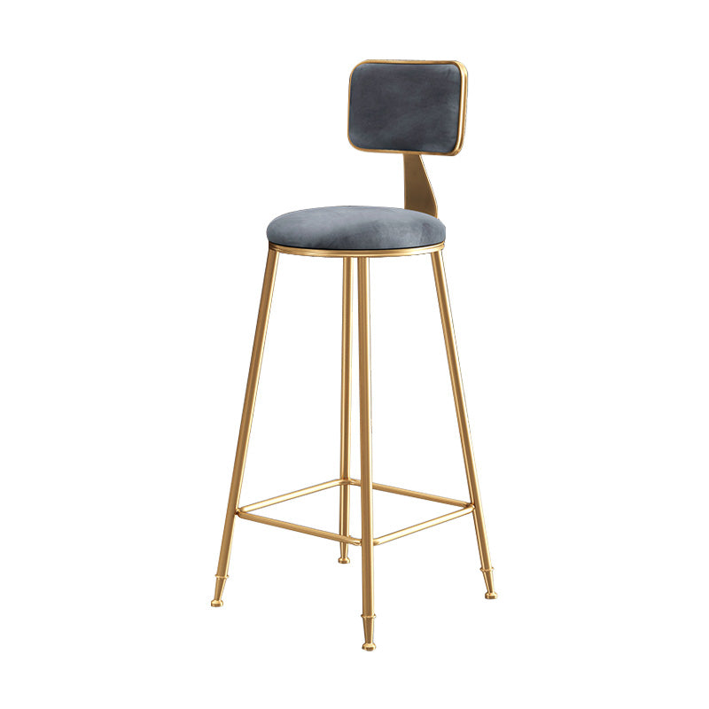 Glam Round Counter Bar Stool Upholstered Backrest Bar Stool with Footrest Gray 1 Piece Clearhalo 'Bar Furniture' 'Bar Stools' 'bar_stools' 'furn' 'furn_bar_stools' 'furniture_bar_stools' 'Kitchen & Dining Furniture' 'kitchen&dining_furn' 'kitchen' 'kitchen_furn' Furniture' 4576387