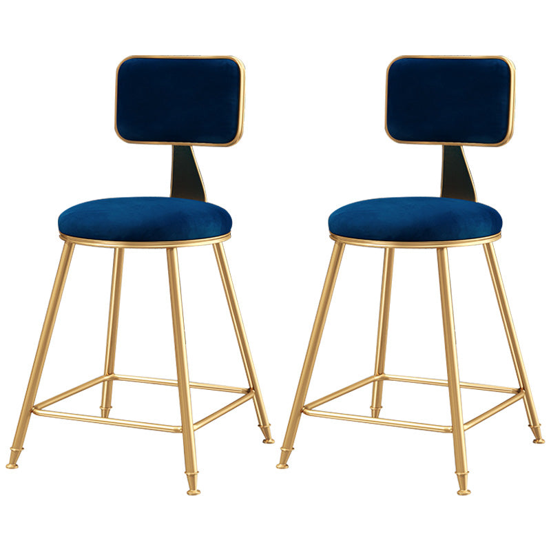 Glam Round Counter Bar Stool Upholstered Backrest Bar Stool with Footrest Blue 2 Piece Set Short Stool(18"H) Clearhalo 'Bar Furniture' 'Bar Stools' 'bar_stools' 'furn' 'furn_bar_stools' 'furniture_bar_stools' 'Kitchen & Dining Furniture' 'kitchen&dining_furn' 'kitchen' 'kitchen_furn' Furniture' 4576390