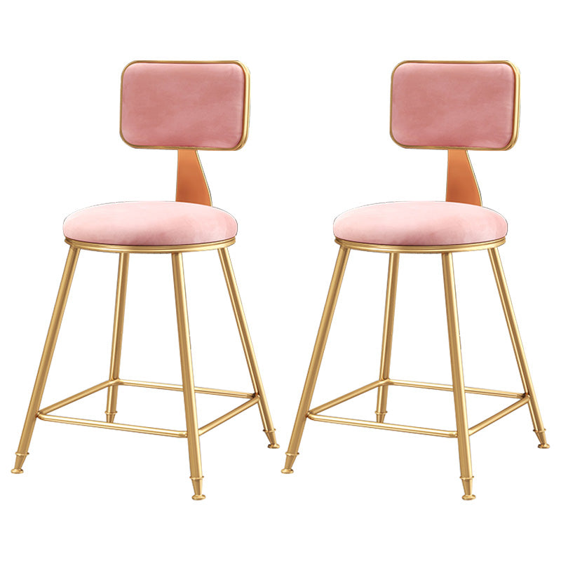 Glam Round Counter Bar Stool Upholstered Backrest Bar Stool with Footrest Pink 2 Piece Set Short Stool(18"H) Clearhalo 'Bar Furniture' 'Bar Stools' 'bar_stools' 'furn' 'furn_bar_stools' 'furniture_bar_stools' 'Kitchen & Dining Furniture' 'kitchen&dining_furn' 'kitchen' 'kitchen_furn' Furniture' 4576391