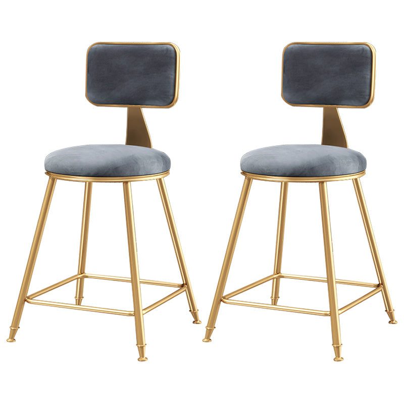 Glam Round Counter Bar Stool Upholstered Backrest Bar Stool with Footrest Gray 2 Piece Set Short Stool(18"H) Clearhalo 'Bar Furniture' 'Bar Stools' 'bar_stools' 'furn' 'furn_bar_stools' 'furniture_bar_stools' 'Kitchen & Dining Furniture' 'kitchen&dining_furn' 'kitchen' 'kitchen_furn' Furniture' 4576393
