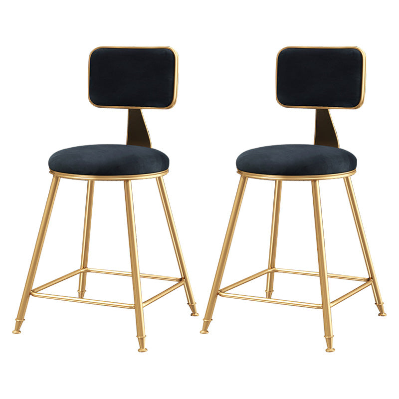 Glam Round Counter Bar Stool Upholstered Backrest Bar Stool with Footrest Black 2 Piece Set Short Stool(18"H) Clearhalo 'Bar Furniture' 'Bar Stools' 'bar_stools' 'furn' 'furn_bar_stools' 'furniture_bar_stools' 'Kitchen & Dining Furniture' 'kitchen&dining_furn' 'kitchen' 'kitchen_furn' Furniture' 4576394