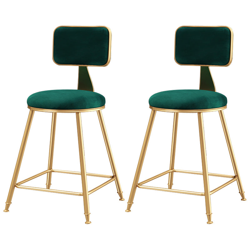 Glam Round Counter Bar Stool Upholstered Backrest Bar Stool with Footrest Green 2 Piece Set Short Stool(18"H) Clearhalo 'Bar Furniture' 'Bar Stools' 'bar_stools' 'furn' 'furn_bar_stools' 'furniture_bar_stools' 'Kitchen & Dining Furniture' 'kitchen&dining_furn' 'kitchen' 'kitchen_furn' Furniture' 4576395