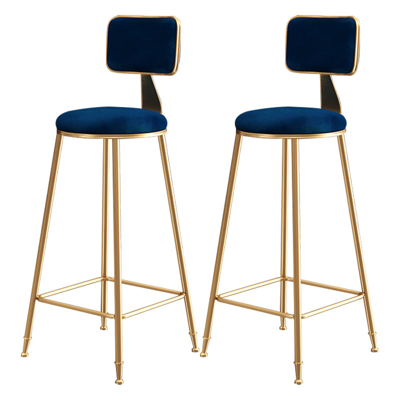 Glam Round Counter Bar Stool Upholstered Backrest Bar Stool with Footrest Blue 2 Piece Set Clearhalo 'Bar Furniture' 'Bar Stools' 'bar_stools' 'furn' 'furn_bar_stools' 'furniture_bar_stools' 'Kitchen & Dining Furniture' 'kitchen&dining_furn' 'kitchen' 'kitchen_furn' Furniture' 4576396