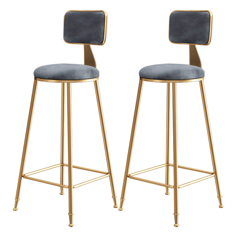 Glam Round Counter Bar Stool Upholstered Backrest Bar Stool with Footrest Gray 2 Piece Set Clearhalo 'Bar Furniture' 'Bar Stools' 'bar_stools' 'furn' 'furn_bar_stools' 'furniture_bar_stools' 'Kitchen & Dining Furniture' 'kitchen&dining_furn' 'kitchen' 'kitchen_furn' Furniture' 4576399