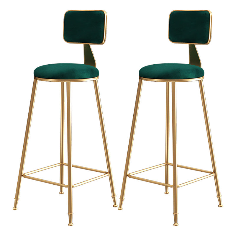 Glam Round Counter Bar Stool Upholstered Backrest Bar Stool with Footrest Green 2 Piece Set Clearhalo 'Bar Furniture' 'Bar Stools' 'bar_stools' 'furn' 'furn_bar_stools' 'furniture_bar_stools' 'Kitchen & Dining Furniture' 'kitchen&dining_furn' 'kitchen' 'kitchen_furn' Furniture' 4576401