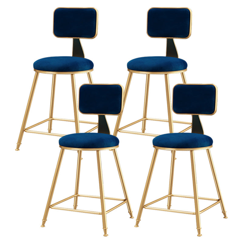 Glam Round Counter Bar Stool Upholstered Backrest Bar Stool with Footrest Blue 4 Piece Set Short Stool(18"H) Clearhalo 'Bar Furniture' 'Bar Stools' 'bar_stools' 'furn' 'furn_bar_stools' 'furniture_bar_stools' 'Kitchen & Dining Furniture' 'kitchen&dining_furn' 'kitchen' 'kitchen_furn' Furniture' 4576402