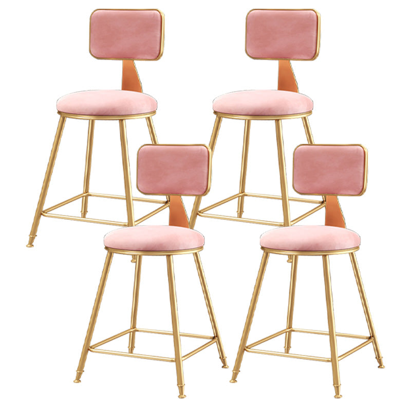 Glam Round Counter Bar Stool Upholstered Backrest Bar Stool with Footrest Pink 4 Piece Set Short Stool(18"H) Clearhalo 'Bar Furniture' 'Bar Stools' 'bar_stools' 'furn' 'furn_bar_stools' 'furniture_bar_stools' 'Kitchen & Dining Furniture' 'kitchen&dining_furn' 'kitchen' 'kitchen_furn' Furniture' 4576403