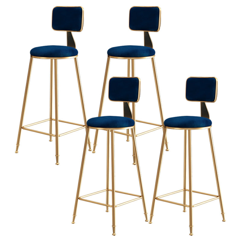Glam Round Counter Bar Stool Upholstered Backrest Bar Stool with Footrest Blue 4 Piece Set Clearhalo 'Bar Furniture' 'Bar Stools' 'bar_stools' 'furn' 'furn_bar_stools' 'furniture_bar_stools' 'Kitchen & Dining Furniture' 'kitchen&dining_furn' 'kitchen' 'kitchen_furn' Furniture' 4576408