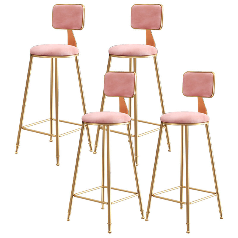 Glam Round Counter Bar Stool Upholstered Backrest Bar Stool with Footrest Pink 4 Piece Set Clearhalo 'Bar Furniture' 'Bar Stools' 'bar_stools' 'furn' 'furn_bar_stools' 'furniture_bar_stools' 'Kitchen & Dining Furniture' 'kitchen&dining_furn' 'kitchen' 'kitchen_furn' Furniture' 4576409