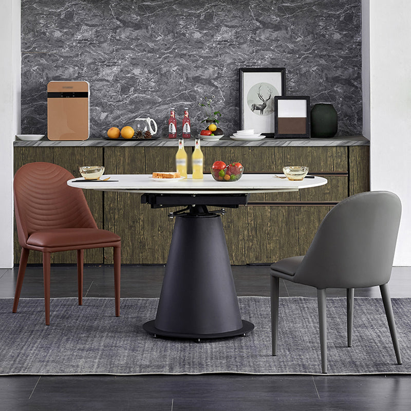 Modern 1/3/4/5/7 Pieces Steel Dining Table Set with White Sintered Stone Top Dinette Set 3 Pieces: Table, 1 Brown+1 Grey Chairs Clearhalo 'Dining Room Sets' 'Dining Tables & Seating' 'dining_room_set' 'furn' 'furn_dining_room_set' 'Furniture' 'furniture_dining_room_set' 'Kitchen & Dining Furniture' 'kitchen&dining_furn' 'kitchen' 4576419