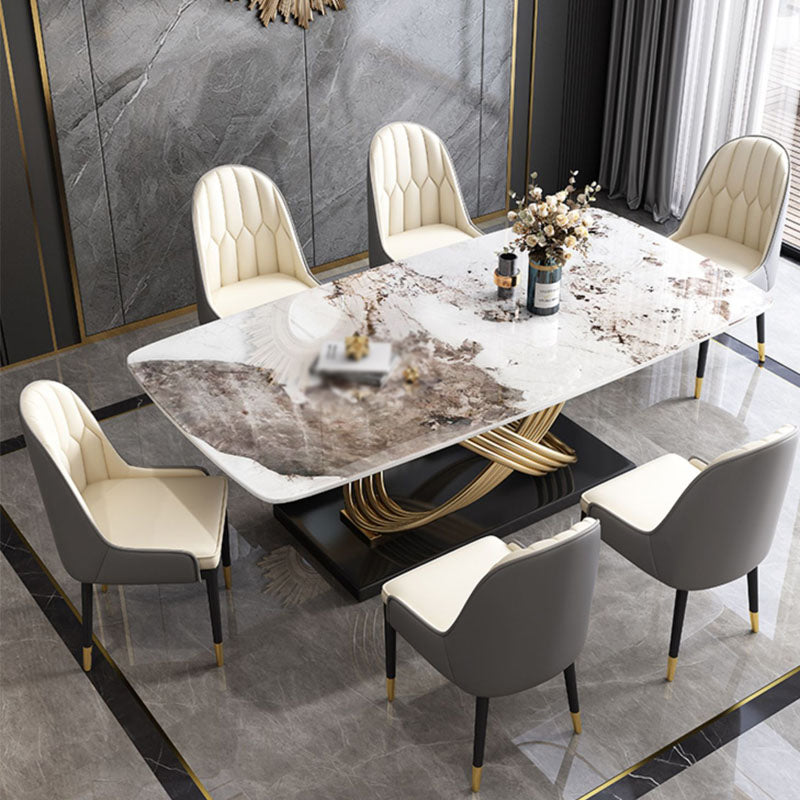 1/4/5/7 Pieces Minimalist Dining Set Sintered Stone Dining Room Set with Pedestal Base 7 Pieces: Table, 6 Chairs Clearhalo 'Dining Room Sets' 'Dining Tables & Seating' 'dining_room_set' 'furn' 'furn_dining_room_set' 'Furniture' 'furniture_dining_room_set' 'Kitchen & Dining Furniture' 'kitchen&dining_furn' 'kitchen' 4576584