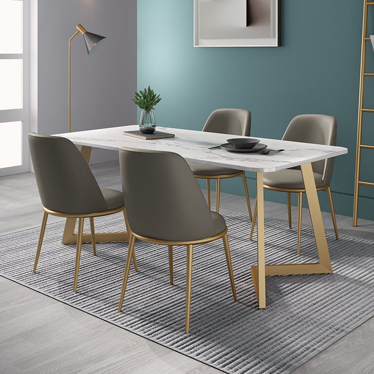Glam 1/4/5 Pieces Dining Set Rectangle Sintered Stone Dining Table for Home Use 5 Pieces: Table, 4 Light Gray Chairs Clearhalo 'Dining Room Sets' 'Dining Tables & Seating' 'dining_room_set' 'furn' 'furn_dining_room_set' 'Furniture' 'furniture_dining_room_set' 'Kitchen & Dining Furniture' 'kitchen&dining_furn' 'kitchen' 4576692