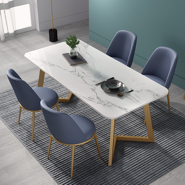 Glam 1/4/5 Pieces Dining Set Rectangle Sintered Stone Dining Table for Home Use 5 Pieces: Table, 4 Blue Chairs Clearhalo 'Dining Room Sets' 'Dining Tables & Seating' 'dining_room_set' 'furn' 'furn_dining_room_set' 'Furniture' 'furniture_dining_room_set' 'Kitchen & Dining Furniture' 'kitchen&dining_furn' 'kitchen' 4576696