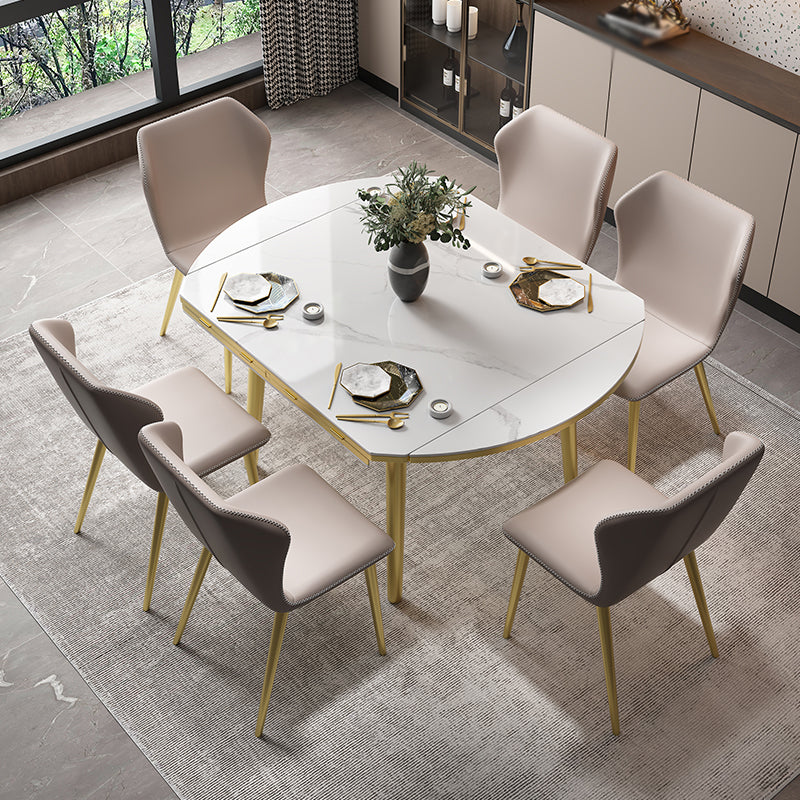 Glam 1/2/5/7 Pieces Dining Set Round Sintered Stone Dining Table for Dining Room Clearhalo 'Dining Room Sets' 'Dining Tables & Seating' 'dining_room_set' 'furn' 'furn_dining_room_set' 'Furniture' 'furniture_dining_room_set' 'Kitchen & Dining Furniture' 'kitchen&dining_furn' 'kitchen' 4576758