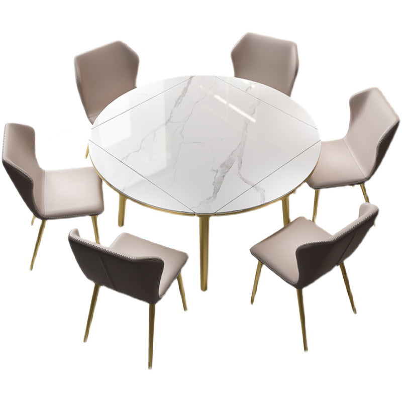 Glam 1/2/5/7 Pieces Dining Set Round Sintered Stone Dining Table for Dining Room Clearhalo 'Dining Room Sets' 'Dining Tables & Seating' 'dining_room_set' 'furn' 'furn_dining_room_set' 'Furniture' 'furniture_dining_room_set' 'Kitchen & Dining Furniture' 'kitchen&dining_furn' 'kitchen' 4576760