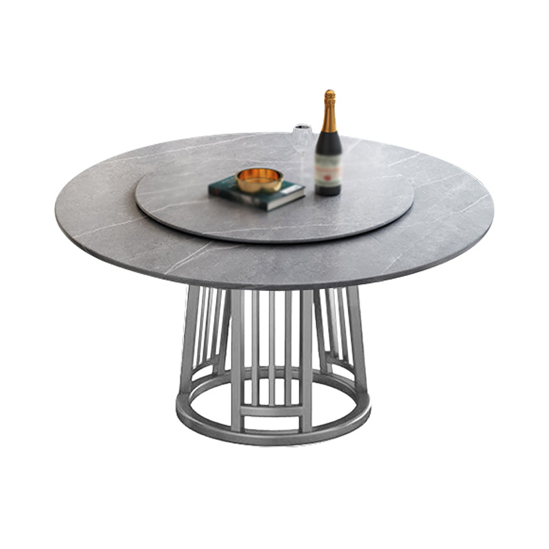Modern 1/2/7 Pieces Dining Set Round Sintered Stone Dining Table for Dining Room Light Grey 59"L x 59"W Clearhalo 'Dining Room Sets' 'Dining Tables & Seating' 'dining_room_set' 'furn' 'furn_dining_room_set' 'Furniture' 'furniture_dining_room_set' 'Kitchen & Dining Furniture' 'kitchen&dining_furn' 'kitchen' 4576769
