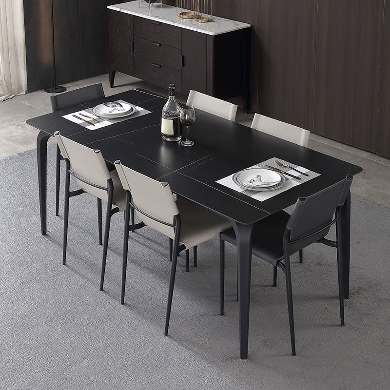 Rectangle 4 Legs Industrial Table Sintered Stone Fixed Table for Kitchen Black 55.1"L x 31.5"W x 29.5"H Without Chairs Clearhalo ' dining_table' 'Dining Tables & Seating' 'Dining Tables' 'furn' 'furn_dining_table' 'Furniture' 'furniture_dining_table' 'Kitchen & Dining Furniture' 'kitchen&dining_furn' 'kitchen' 'kitchen_dining_table' 4576808