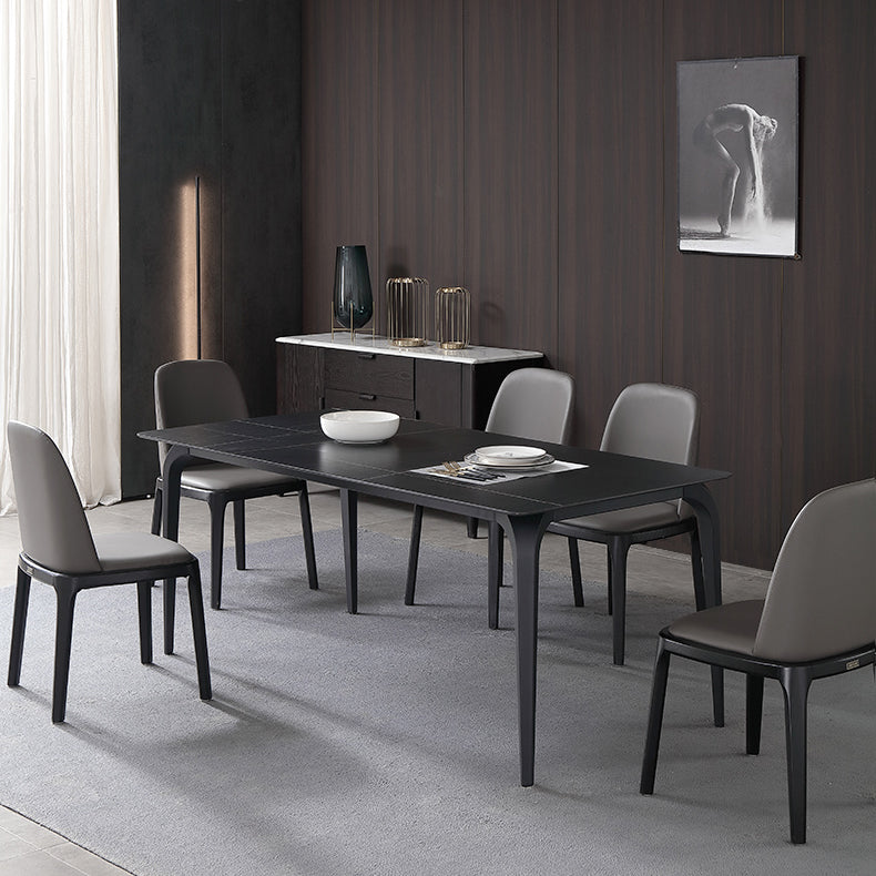 Rectangle 4 Legs Industrial Table Sintered Stone Fixed Table for Kitchen Black 63"L x 35.4"W x 29.5"H Without Chairs Clearhalo ' dining_table' 'Dining Tables & Seating' 'Dining Tables' 'furn' 'furn_dining_table' 'Furniture' 'furniture_dining_table' 'Kitchen & Dining Furniture' 'kitchen&dining_furn' 'kitchen' 'kitchen_dining_table' 4576809