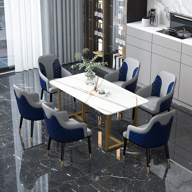 Traditional Luxury Rectangle Dining Table Double Pedestal Dinner Table White Gold 55.1"L x 31.5"W x 29.5"H Without Chairs Clearhalo ' dining_table' 'Dining Tables & Seating' 'Dining Tables' 'furn' 'furn_dining_table' 'Furniture' 'furniture_dining_table' 'Kitchen & Dining Furniture' 'kitchen&dining_furn' 'kitchen' 'kitchen_dining_table' 4576837