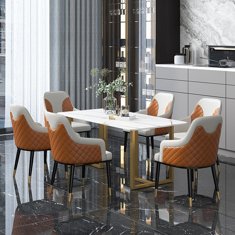 Traditional Luxury Rectangle Dining Table Double Pedestal Dinner Table White Gold 63"L x 31.5"W x 29.5"H Without Chairs Clearhalo ' dining_table' 'Dining Tables & Seating' 'Dining Tables' 'furn' 'furn_dining_table' 'Furniture' 'furniture_dining_table' 'Kitchen & Dining Furniture' 'kitchen&dining_furn' 'kitchen' 'kitchen_dining_table' 4576839
