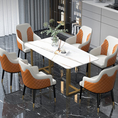 Traditional Luxury Rectangle Dining Table Double Pedestal Dinner Table White Gold 47.2"L x 23.6"W x 29.5"H Without Chairs Clearhalo ' dining_table' 'Dining Tables & Seating' 'Dining Tables' 'furn' 'furn_dining_table' 'Furniture' 'furniture_dining_table' 'Kitchen & Dining Furniture' 'kitchen&dining_furn' 'kitchen' 'kitchen_dining_table' 4576840