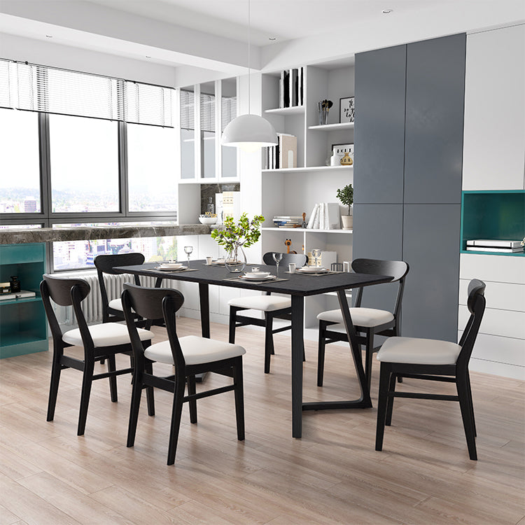Industrial Rectangle Dining Table Ash Solid Wood Table with Double Pedestal Base Black 63"L x 31.5"W x 29.5"H Without Chairs Clearhalo ' dining_table' 'Dining Tables & Seating' 'Dining Tables' 'furn' 'furn_dining_table' 'Furniture' 'furniture_dining_table' 'Kitchen & Dining Furniture' 'kitchen&dining_furn' 'kitchen' 'kitchen_dining_table' 4576873