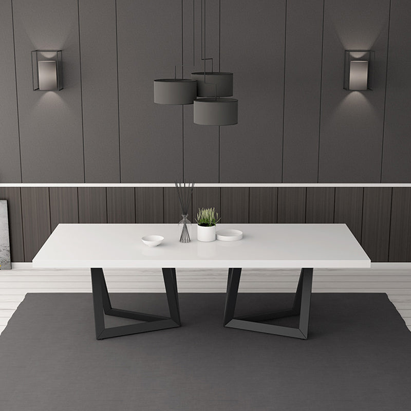 Rectangle Double Pedestal Luxury Style Dining Table Fixed Table with Solid Wood Black 55.1"L x 27.6"W x 29.5"H Without Chairs Clearhalo ' dining_table' 'Dining Tables & Seating' 'Dining Tables' 'furn' 'furn_dining_table' 'Furniture' 'furniture_dining_table' 'Kitchen & Dining Furniture' 'kitchen&dining_furn' 'kitchen' 'kitchen_dining_table' 4576962