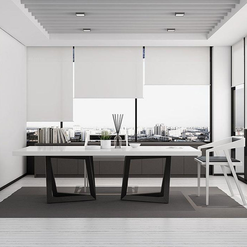 Rectangle Double Pedestal Luxury Style Dining Table Fixed Table with Solid Wood Clearhalo ' dining_table' 'Dining Tables & Seating' 'Dining Tables' 'furn' 'furn_dining_table' 'Furniture' 'furniture_dining_table' 'Kitchen & Dining Furniture' 'kitchen&dining_furn' 'kitchen' 'kitchen_dining_table' 4576967